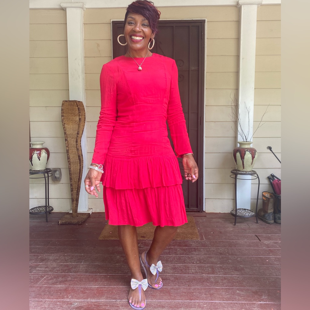 Vintage Ruffle Big Bow Shoulder Pads Dress